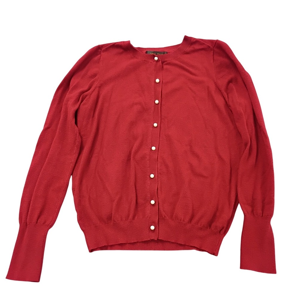 Love Tree Cardigan Sweater Womens Large Red Long Sleeve Crew Neck Button Front‎